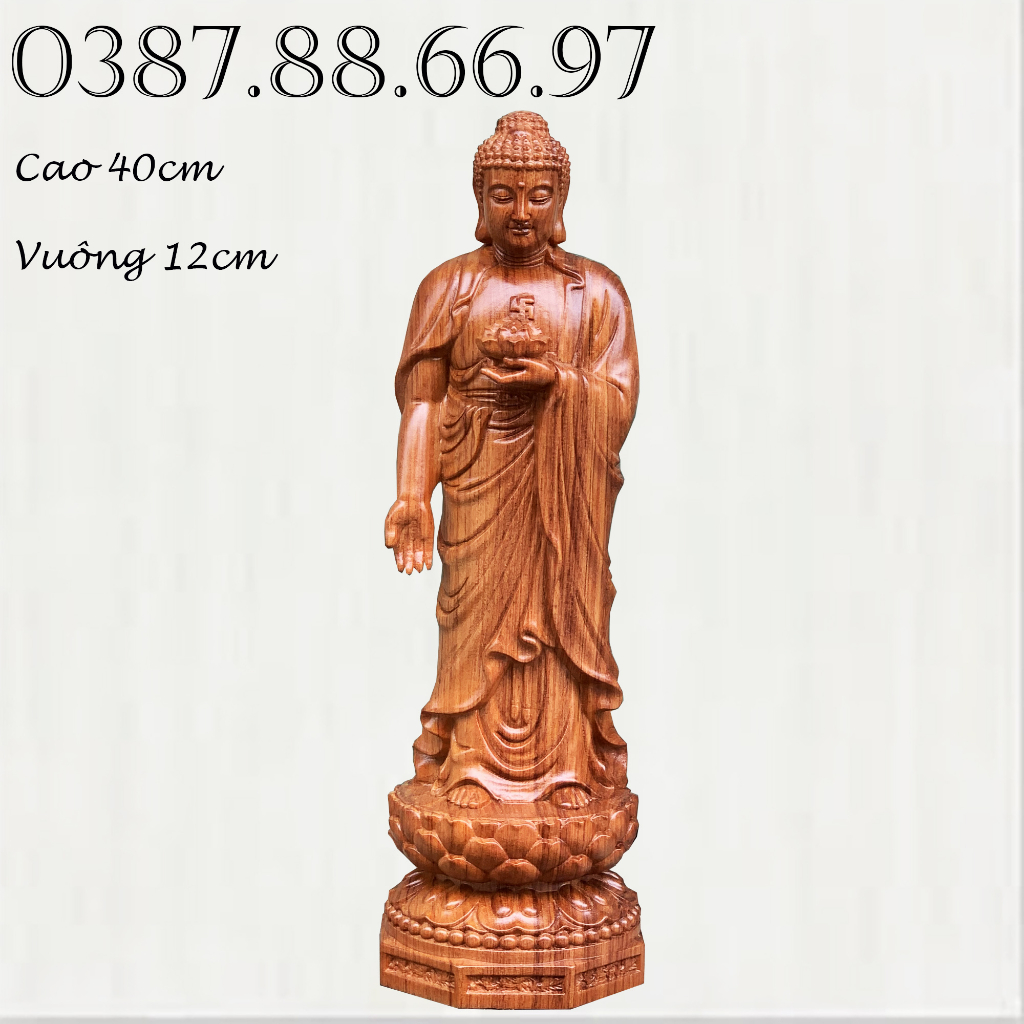 Tượng phật a di đà cao 40cm chất liệu gỗ hương nguyên khối