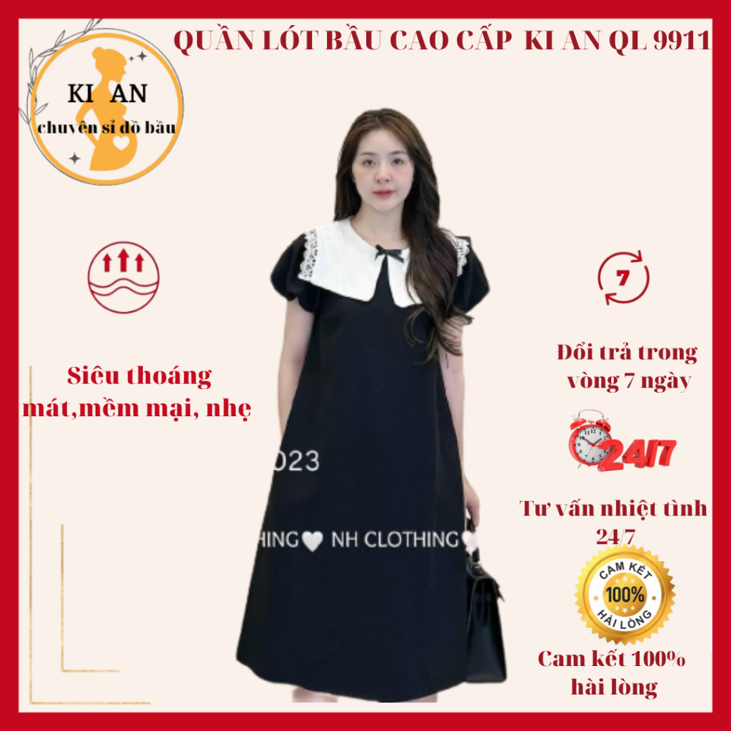 Váy bầu chất đũi cổ vuông pha trắng