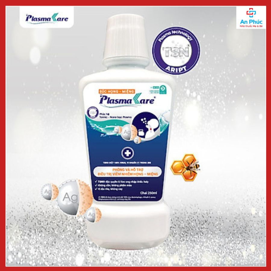 Nước súc họng mệng nano bạc PLASMAKARE ,Giảm nhanh viêm họng,amidan, các triệu chứng đau rát, loét, ho, đờm, chai 250ml