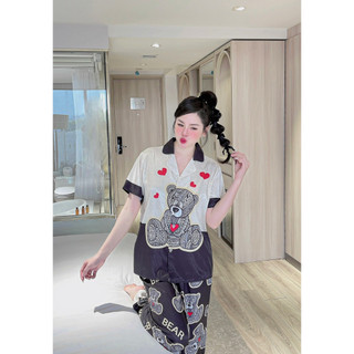 Pyjama nữ xước gấu tim - đồ bộ mặc nhà