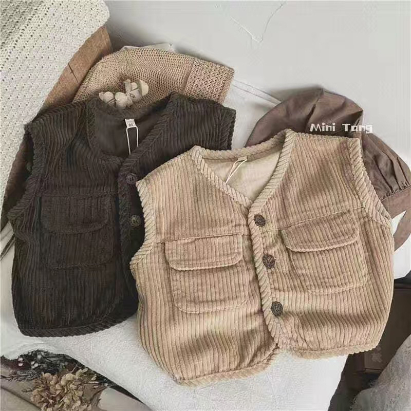 Áo gile nhung tăm bé trai bé gái phong cách Hàn Quốc