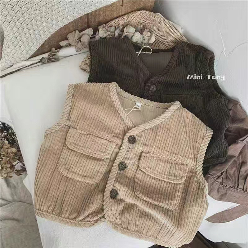 Áo gile nhung tăm bé trai bé gái phong cách Hàn Quốc