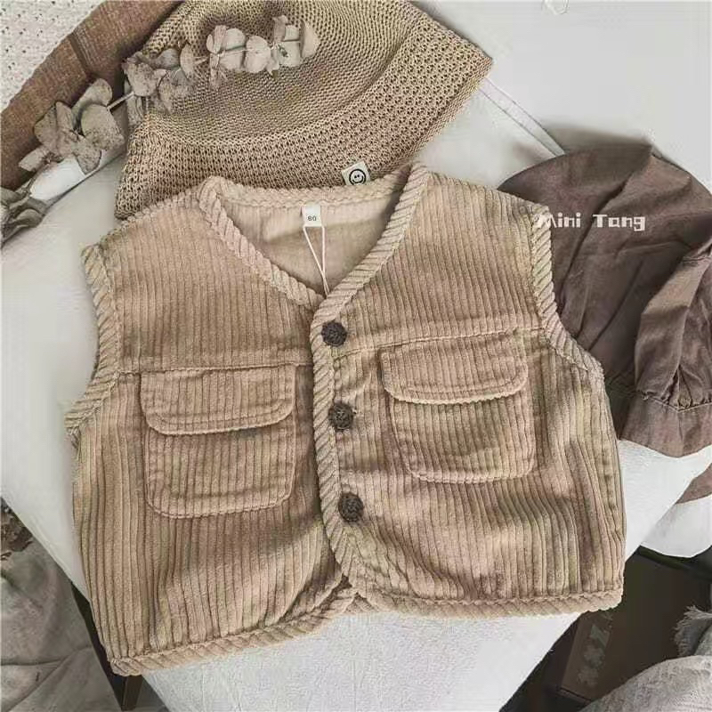 Áo gile nhung tăm bé trai bé gái phong cách Hàn Quốc