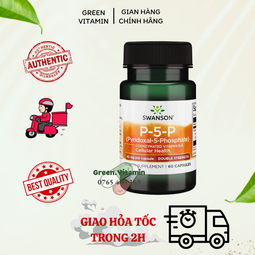 Swanson P5P 40mg - Viên uống bổ sung vitamin B6, P-5-P dẫn truyền thần kinh 60 viên