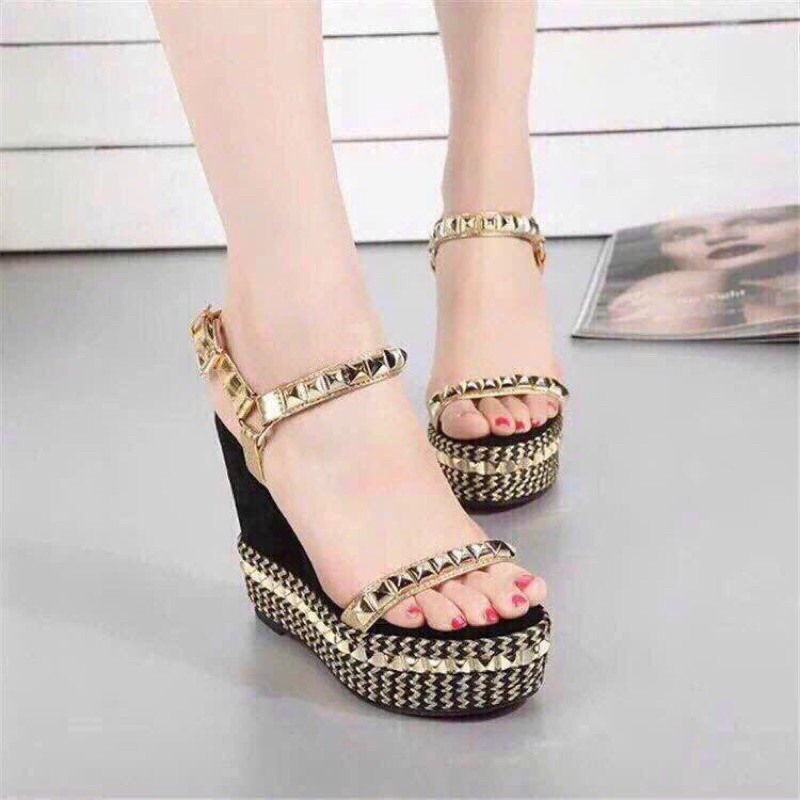 giày dép nữ cao gót 12P hàng QC sang chảnh quý phái Full 2 màu đen ,vàng size 35-39
