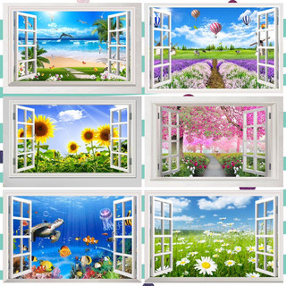 Tranh dán tường cửa sổ 3D trang trí phòng khách phòng ngủ