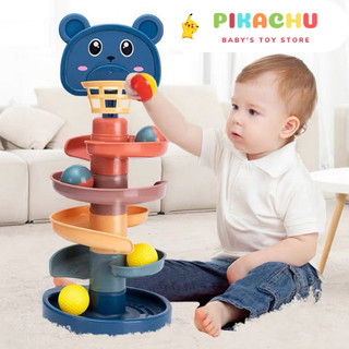 Tháp thả bóng lăn và đồ chơi bóng rổ, thả bóng xoay tròn, trò chơi vận động cho bé yêu