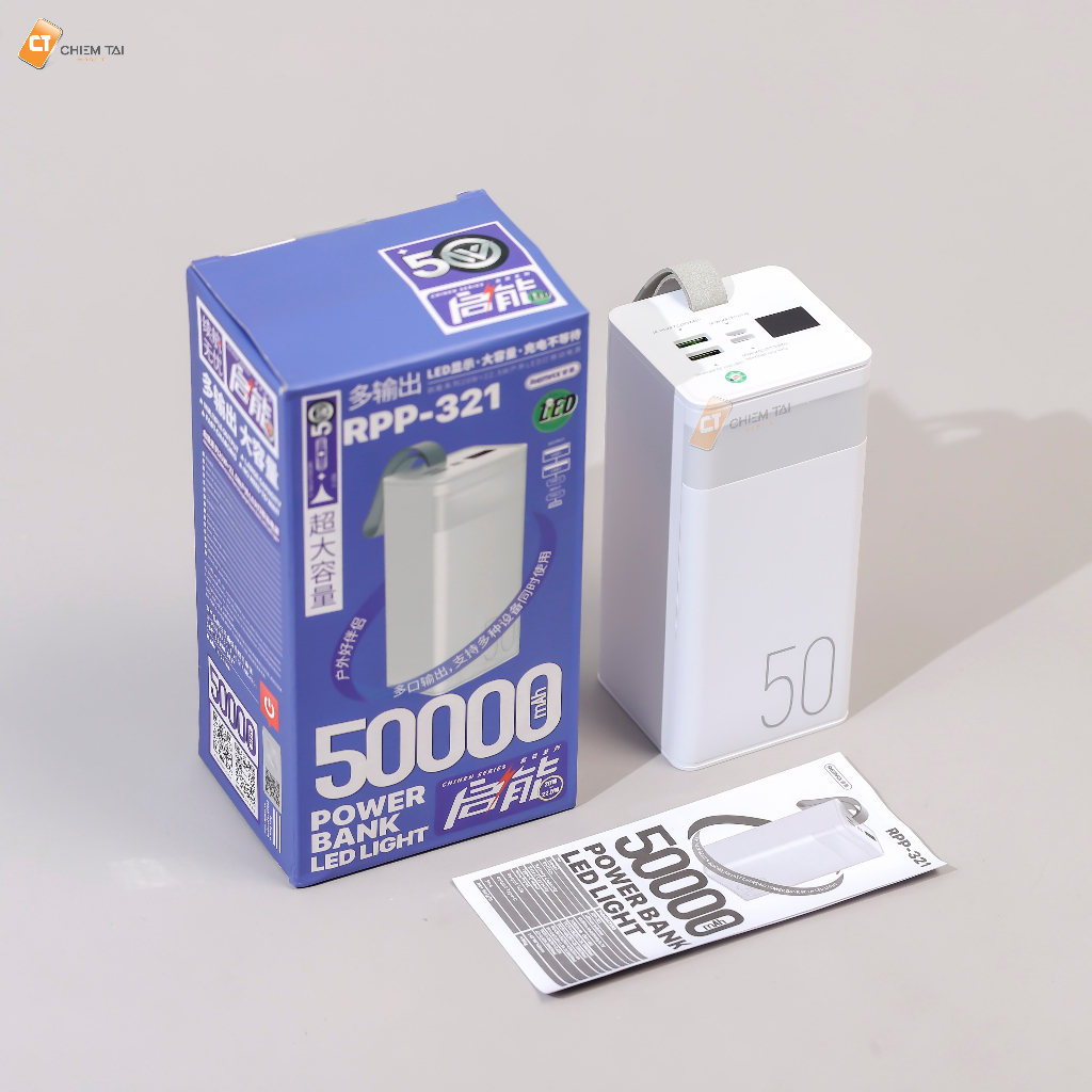 Pin sạc dự phòng tích hợp đèn LED 50000mAh 22.5W Remax RPP-321