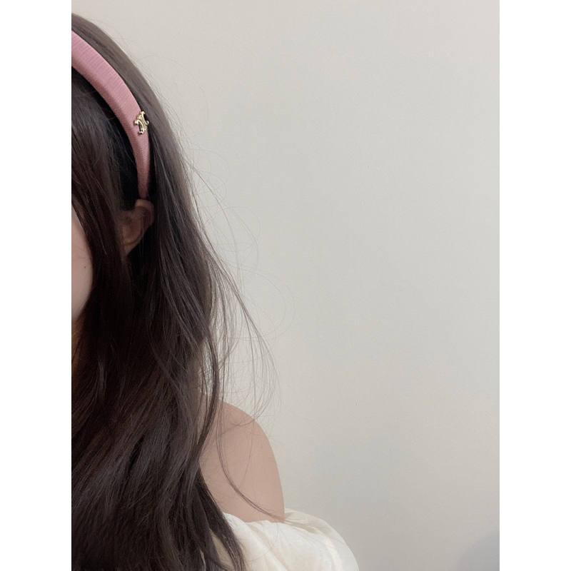 Bờm tóc băng đô kẻ xước đính tag vintage cho nữ B37