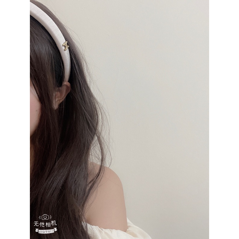 Bờm tóc băng đô kẻ xước đính tag vintage cho nữ B37