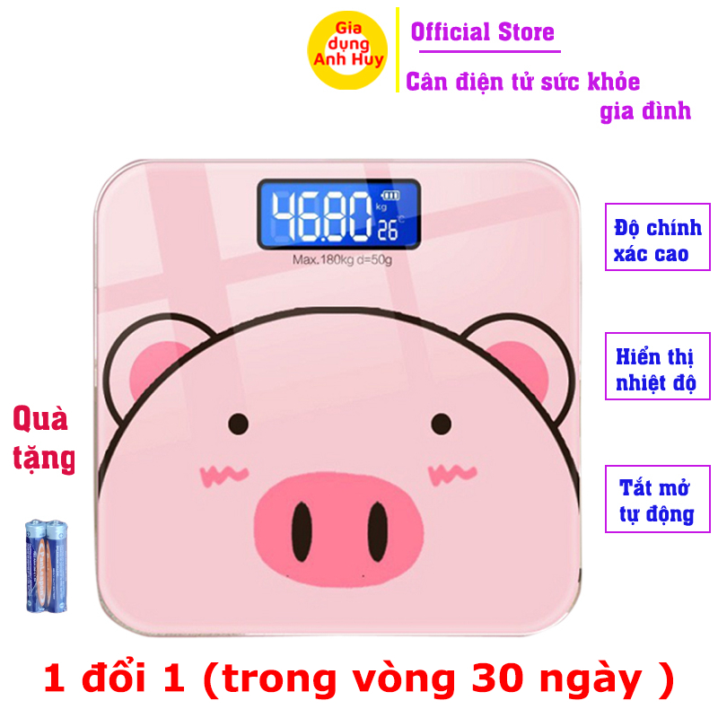 Cân điện tử sức khỏe thông minh hình lợn hồng cute, cân tiểu ly mini nhà bếp dùng pin