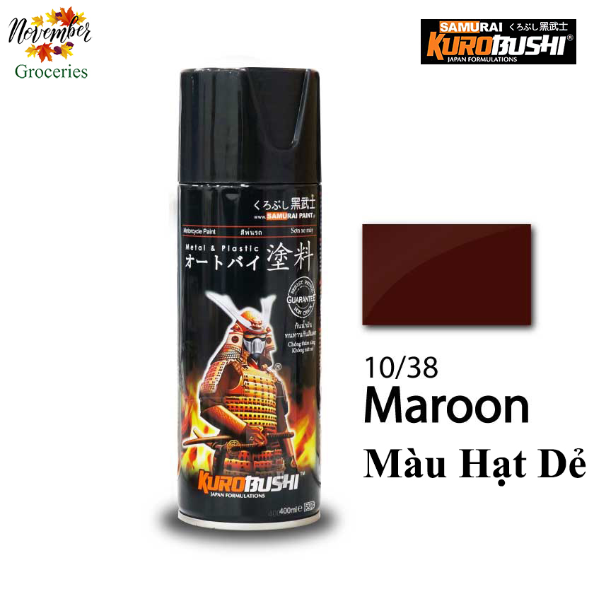 Samurai Kurobushi 10/38 Maroon Màu Hạt Dẻ Sơn Xịt Xe Máy Màu Tiêu Chuẩn Công Thức Nhật Bản Sản Xuất Malaysia 400ML/ Chai