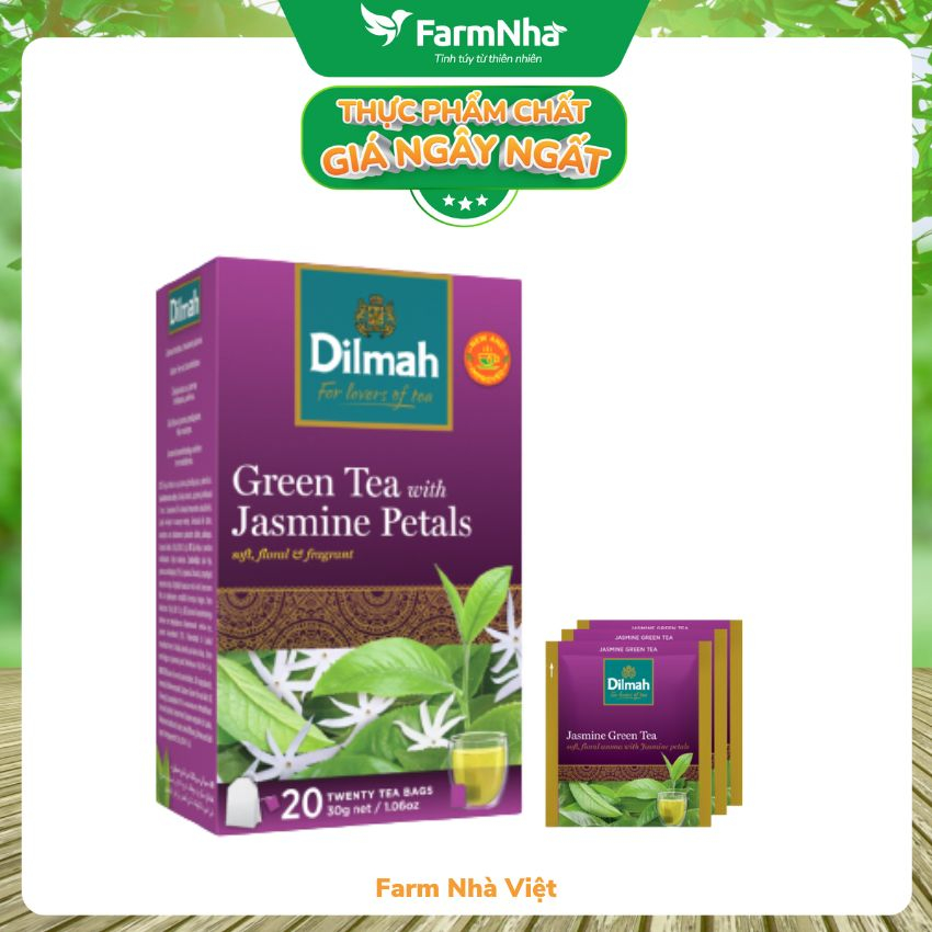 Trà Dilmah Green Tea with Jasmine Petals 30g 20 Túi x 1,5g Hương Nhài - Hương vị tuyệt vời của trà xanh và hoa nhài