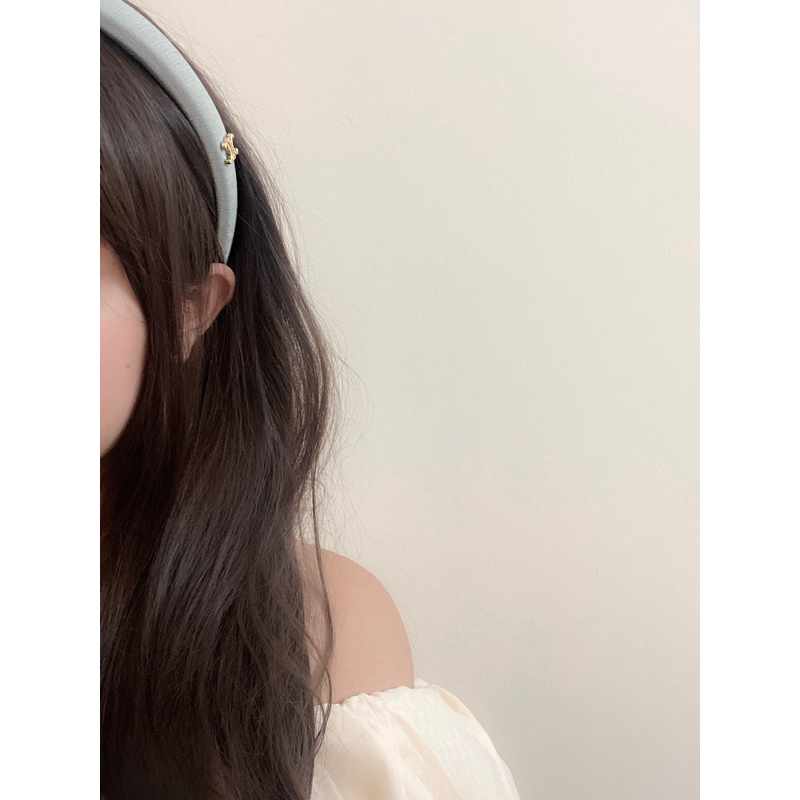 Bờm tóc băng đô kẻ xước đính tag vintage cho nữ B37