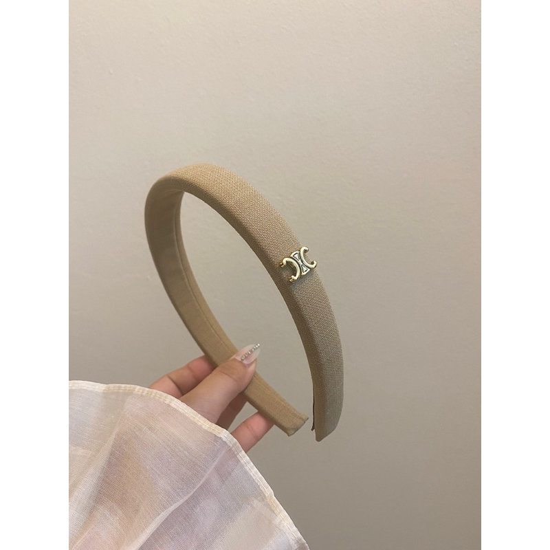 Bờm tóc băng đô kẻ xước đính tag vintage cho nữ B37