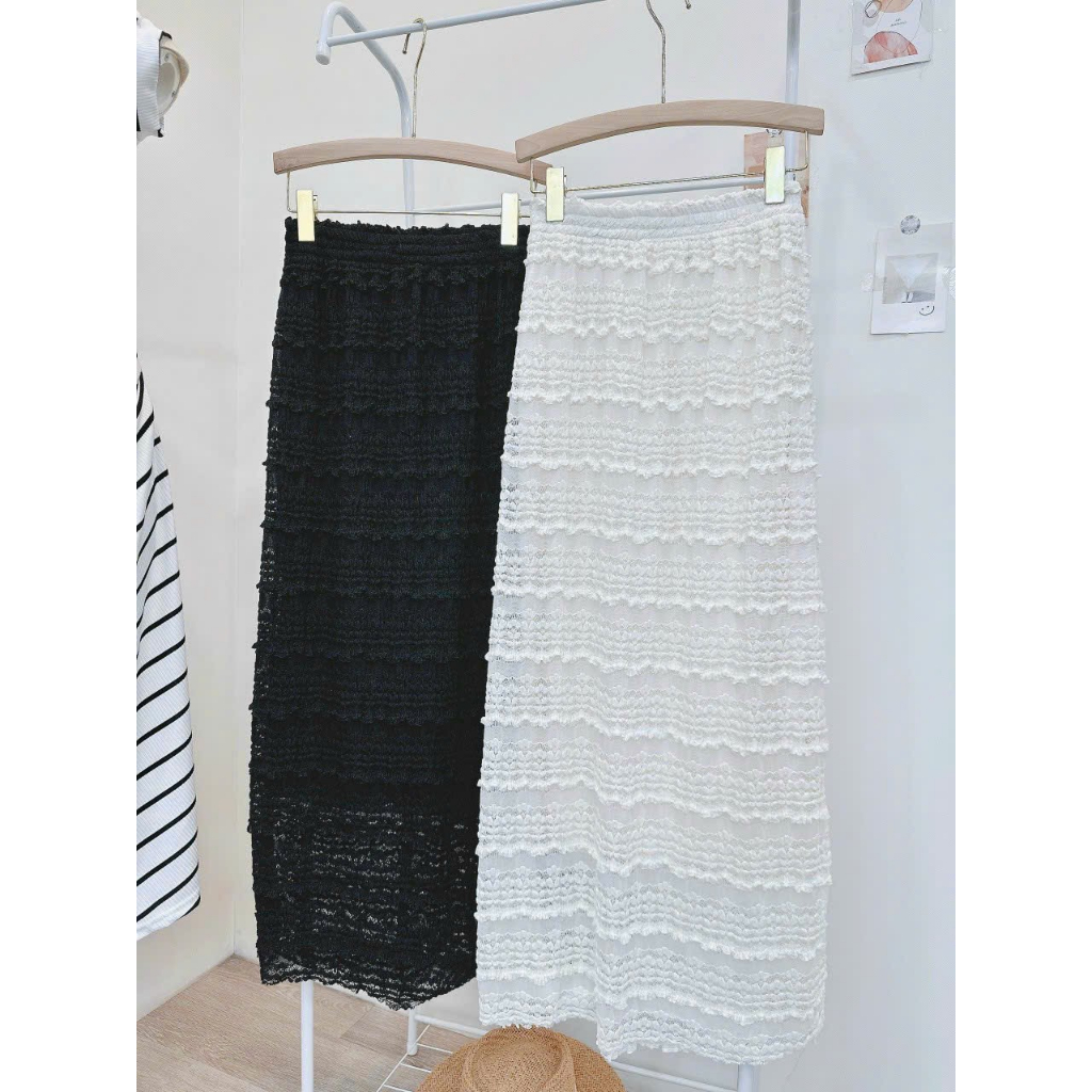 Chân váy ren dài mặc được đủ style lưng chun co giãn