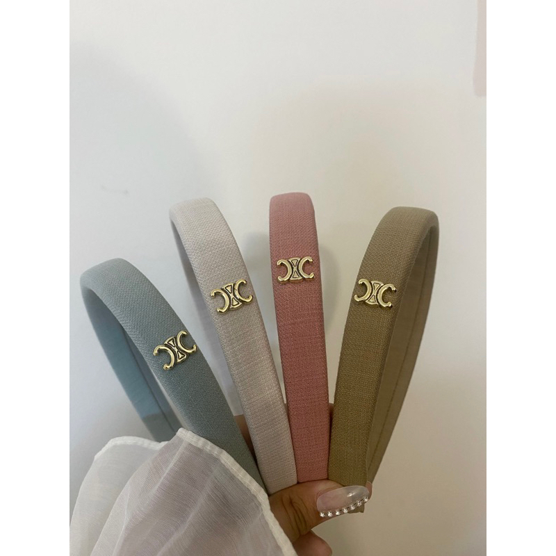 Bờm tóc băng đô kẻ xước đính tag vintage cho nữ B37