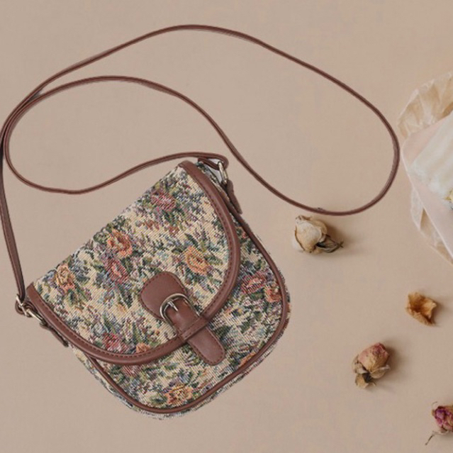 Túi vải viền da Keshi / Túi đeo chéo phong cách Vintage