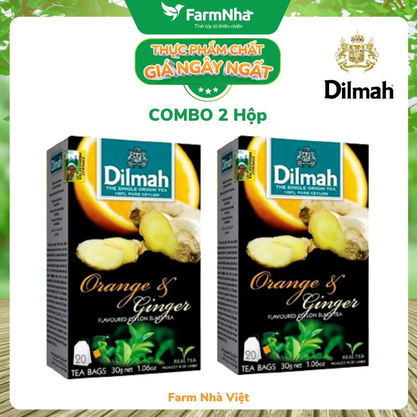 (Combo 2 Hộp) Trà Dilmah Orange & Ginger Vị Cam Gừng túi lọc 30g 20 túi x 1.5g - Tinh hoa trà Sri Lanka