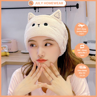 Băng đô rửa mặt tẩy trang hình con mèo, phụ kiện cài tóc chất nhung san hô cao cấp JULYHOMEWEAR