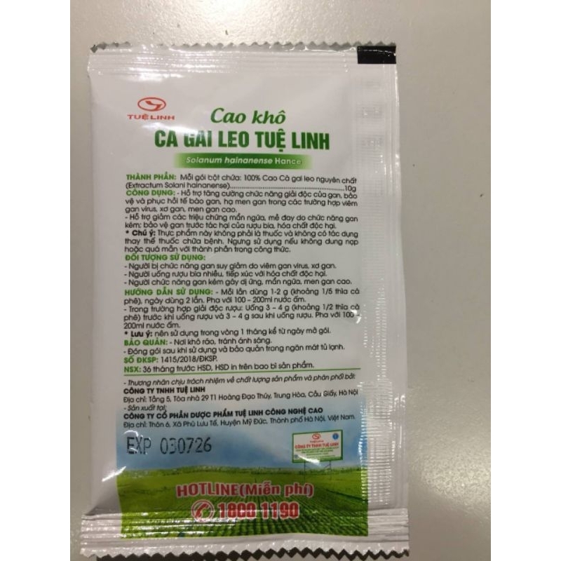 Cao Khô Cà Gai Leo Tuệ Linh 10gram đạt chuẩn GACP _Bảo vệ chức năng gan, phục hồi tế bào gan, hạ men gan, giải rư.ợu