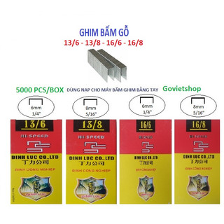 Ghim bấm gỗ 16/6 - 16/8 - 13/6 - 13/8, hộp 5000 cây đinh u ghim nạp cho kìm bắn đinh ghim cầm tay