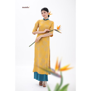 Áo dài Châu Anh (set vàng) chất gấm lụa Hàn Châu cao cấp - MA'MIA