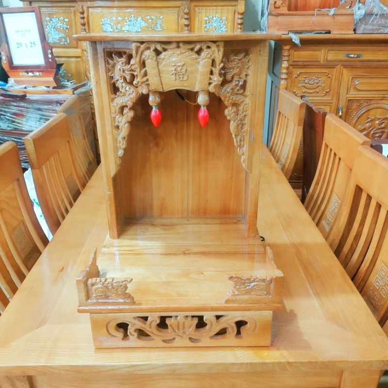 Bàn Thờ Ông Địa Thần Tài Gỗ Xoan Đào Ngang 36cm
