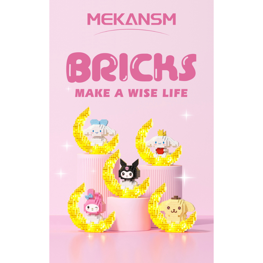 Bộ lắp ráp mô hình Hình Chú Chó Cinnamon/Kuromi/My Melody có đèn phát sáng dễ thương trang trí