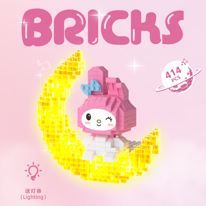 Bộ lắp ráp mô hình Hình Chú Chó Cinnamon/Kuromi/My Melody có đèn phát sáng dễ thương trang trí