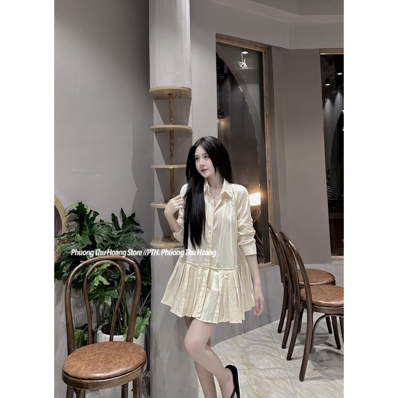 Váy Sơ Mi form rộng dáng xoè đuôi xếp ly