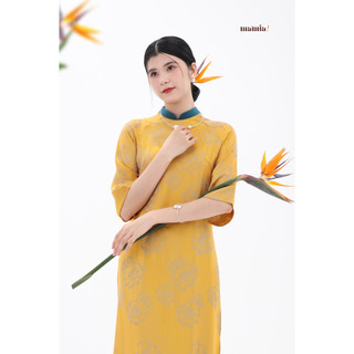 Áo dài Châu Anh (set vàng) chất gấm lụa Hàn Châu cao cấp - MA'MIA