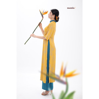 Áo dài Châu Anh (set vàng) chất gấm lụa Hàn Châu cao cấp - MA'MIA