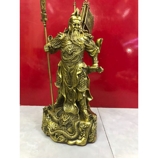 Quan công ( Quan Vũ ) 5 cờ đứng trên rồng Các Cỡ vật phẩm phong thuỷ bằng đồng