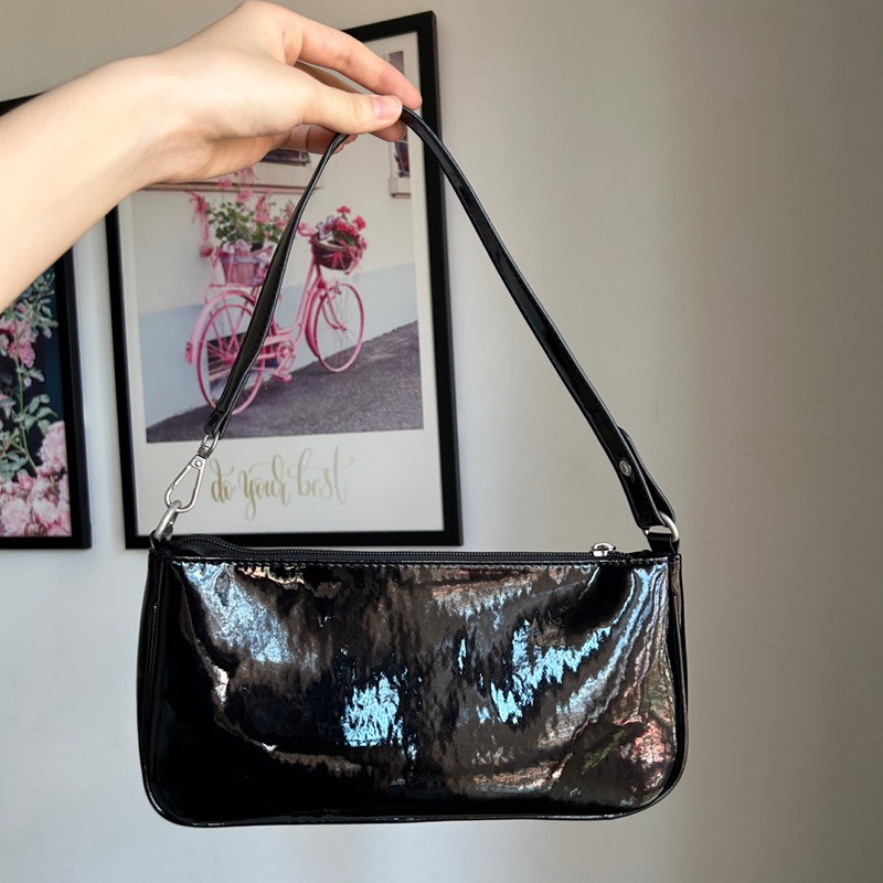 Túi kẹp nách da bóng đen shoulder bag