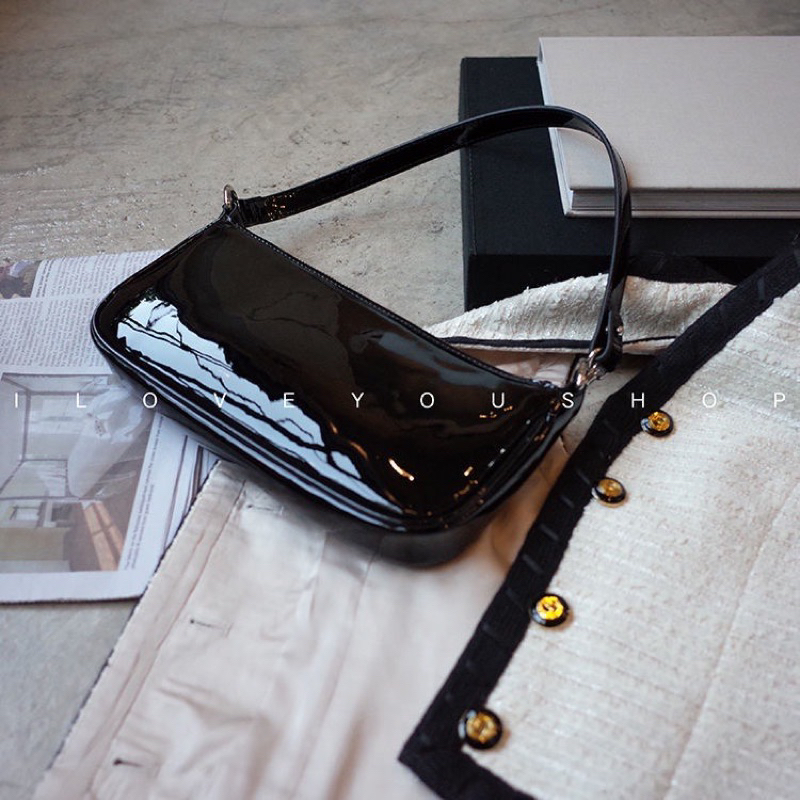 Túi kẹp nách da bóng đen shoulder bag