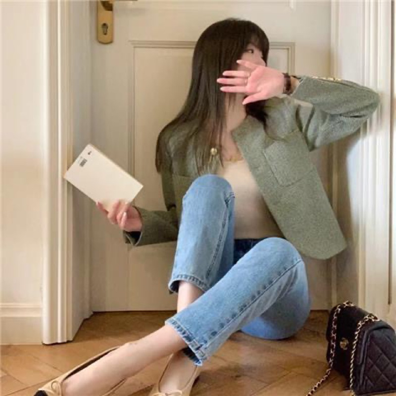 -Áo khoác nữ cổ tròn thiết kế kiểu Pháp thu đông 2023-Mới