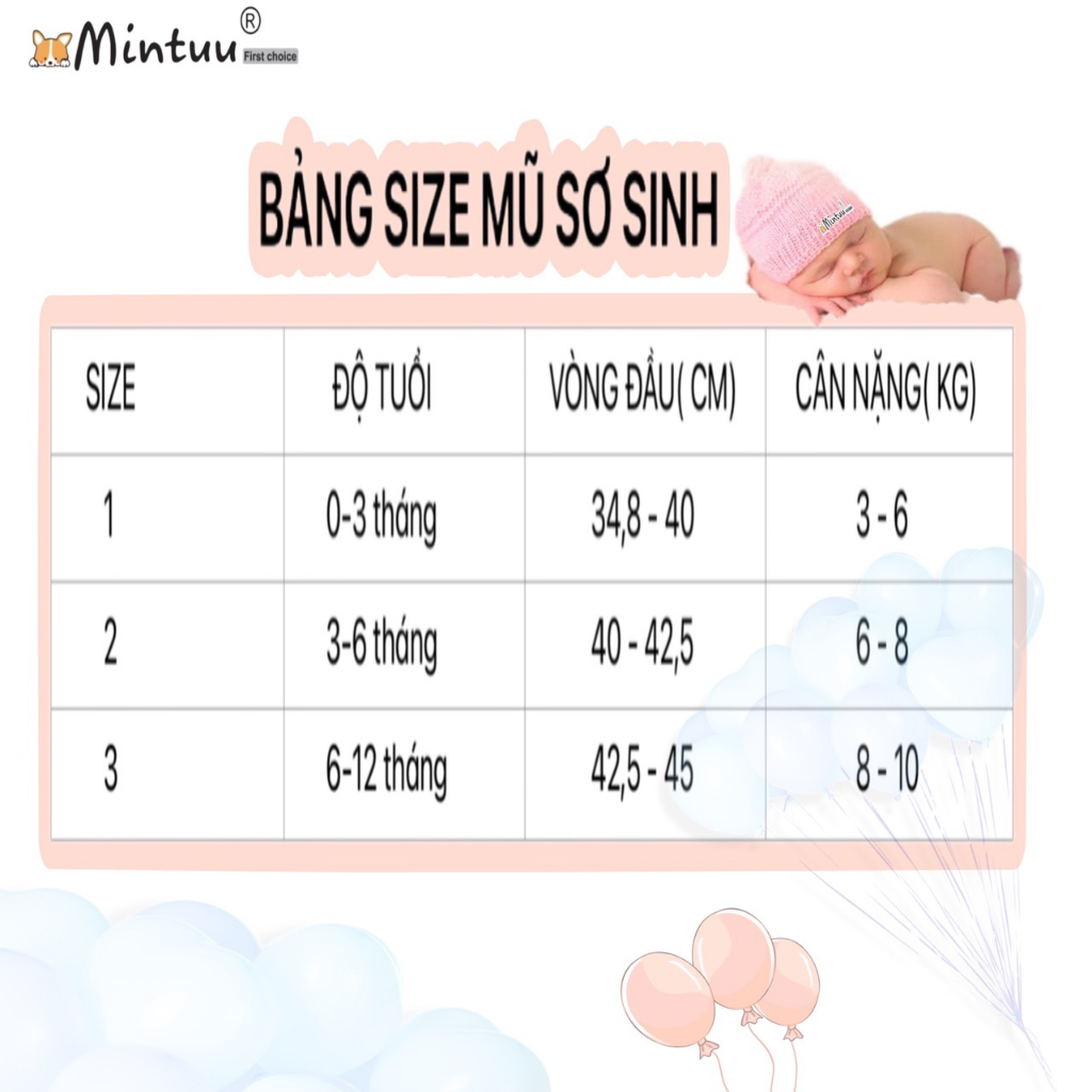 Mũ nón trẻ sơ sinh, nón tai thỏ sơ sinh Mintuu chất liệu cotton 4 chiều cao cấp