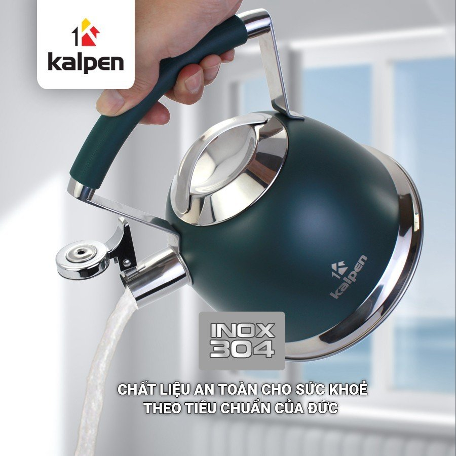 Ấm đun nước inox cao cấp Kalpen KK02 Dung tích 2L5 Thích hợp các loại bếp Hàng chính hãng công nghệ đức