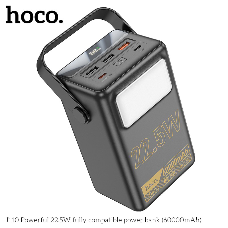 Pin dự phòng KACOCON HO CO J110 60000mAh QC 22.5W và PD 20W, có đèn led siêu sáng