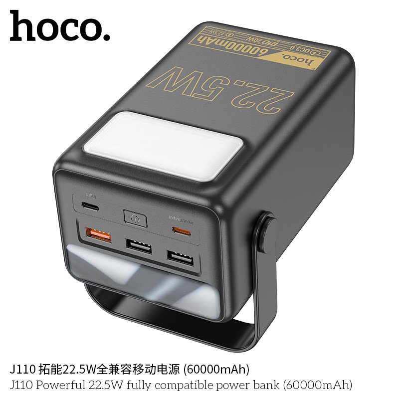 Pin dự phòng KACOCON HO CO J110 60000mAh QC 22.5W và PD 20W, có đèn led siêu sáng