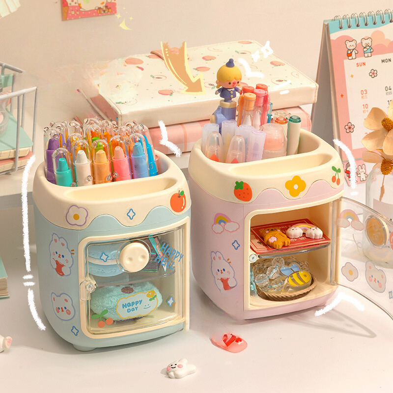 Hộp đựng bút, đồ makeup để bàn hình mũi lợn cute, đáng iu, kèm sticker - Hộp bút