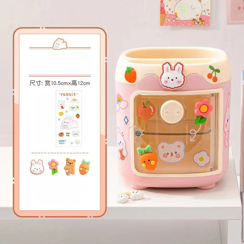 Hộp đựng bút, đồ makeup để bàn hình mũi lợn cute, đáng iu, kèm sticker - Hộp bút