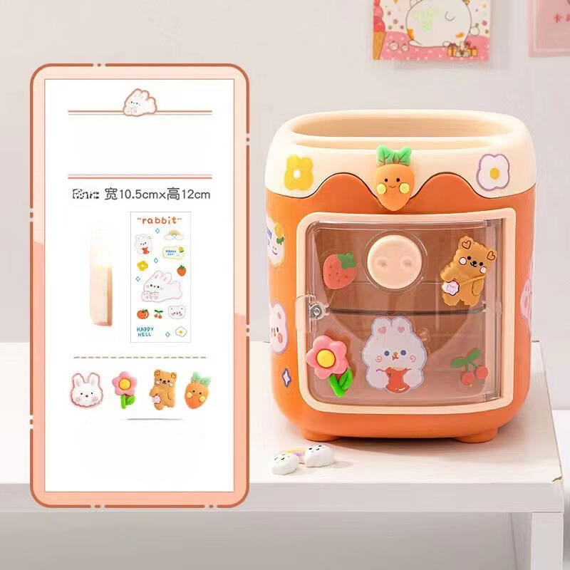 Hộp đựng bút, đồ makeup để bàn hình mũi lợn cute, đáng iu, kèm sticker - Hộp bút