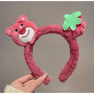 Cài tóc phủ lông gấu lotso, gấu dâu tây hồng
