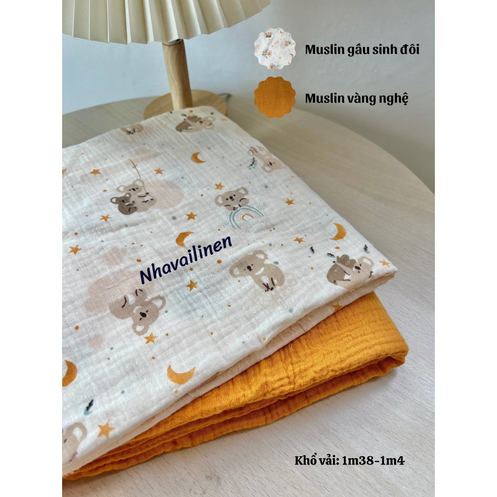 Vải xô muslin cao cấp 2 lơp hoạ tiết Xinh Xắn Cho Bé mềm mịn thấm hút mồ hôi Nhà Vải Linen