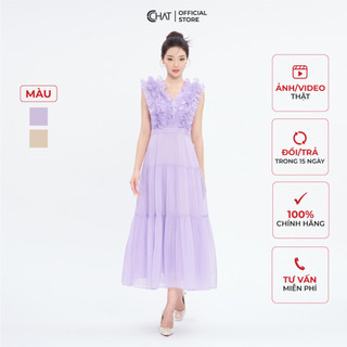 Đầm Nữ 𝐂𝐂𝐇𝐀𝐓 Kiểu Cổ V Bèo Dáng Xòe Rủ Chất Voan Cao Cấp Bay Bổng 13VSV2001XT