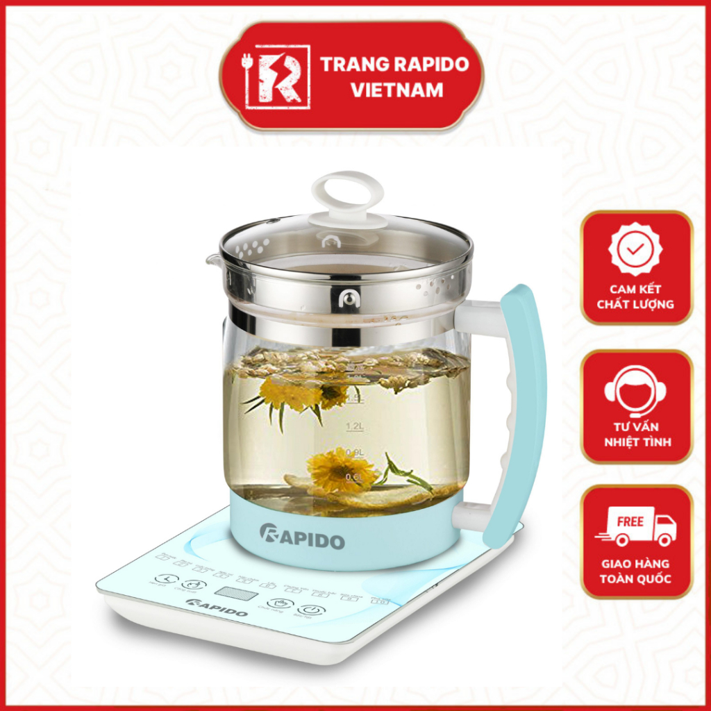 Ấm Điện Thủy Tinh Đa Năng Rapido Với 24 Chế Độ Nấu Tự Động Đun Siêu Tốc Bền, Đẹp -Bảo Hành 12 Tháng