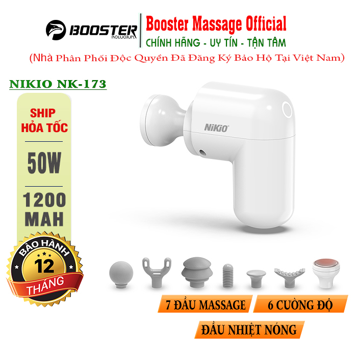 Súng Massage Cầm Tay Mini Nikio NK-173 - Công suất 50W, 7 Đầu Massage, Có Đầu Nóng