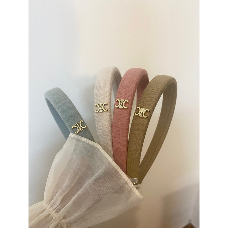 Bờm tóc băng đô kẻ xước đính tag vintage cho nữ B37